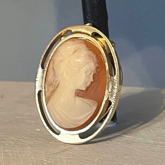 Vintage Gold-Tone Cameo Clip-On Brooch - Picture 1 of 6